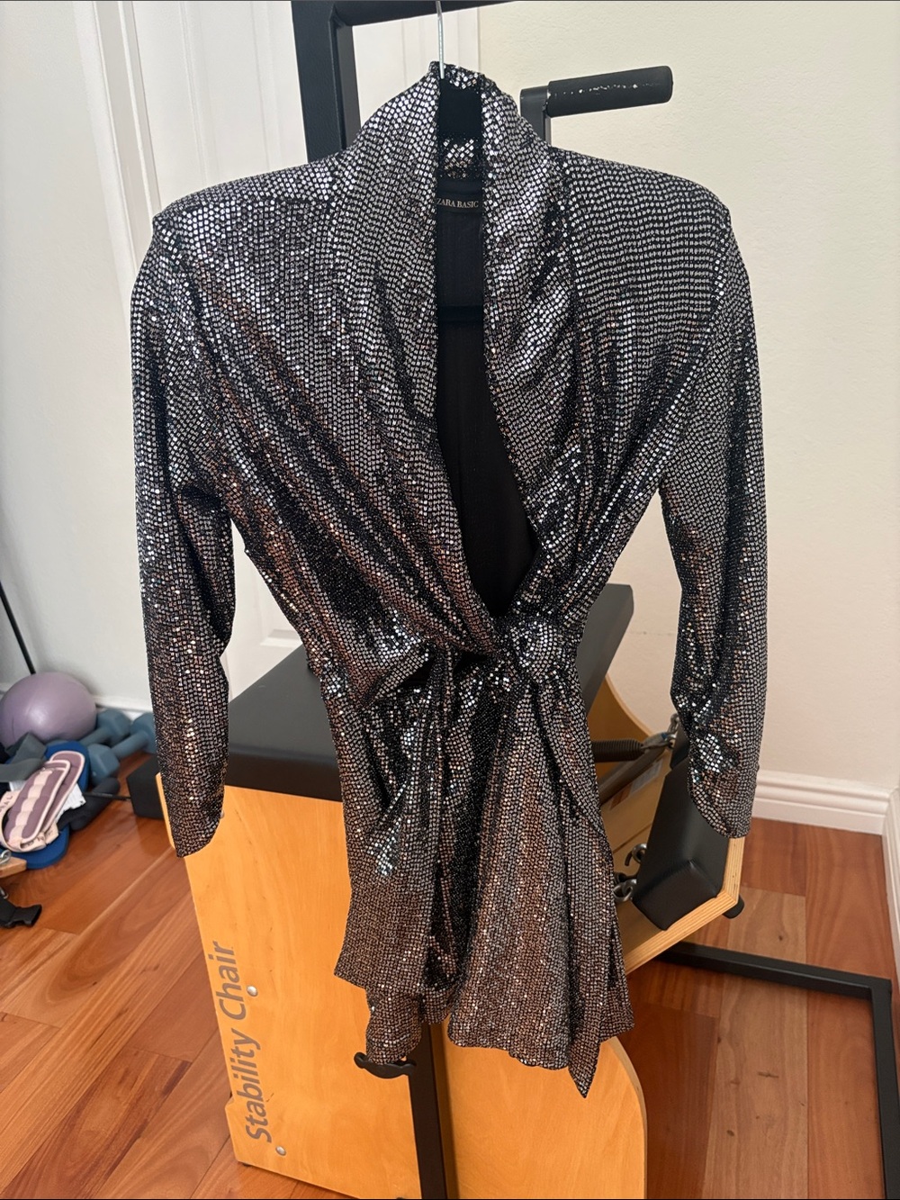 Zara Black Silver Sequin Wrap Romper